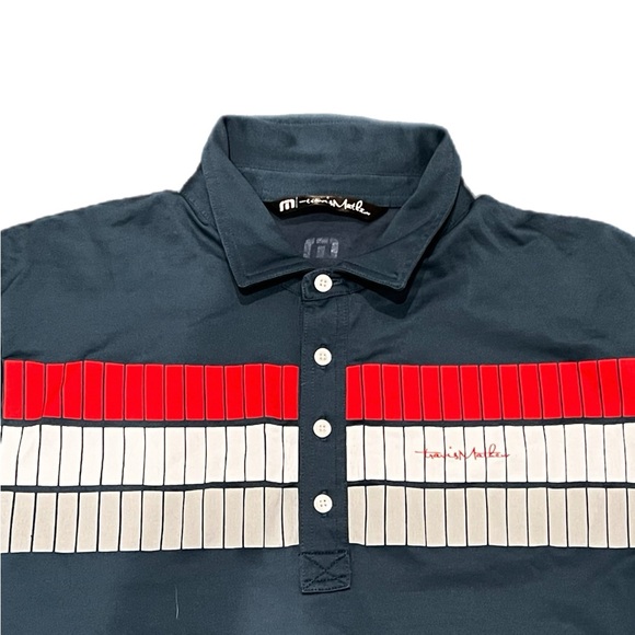 Travis Matthew Navy Blue White And Red Golf Polo Shirt Size Large - Picture 1 of 4